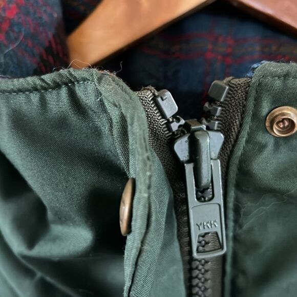 Woolrich Vintage Coyote Fur Trim Parka Green Plaid Lined Coat XL - Picture 9 of 16